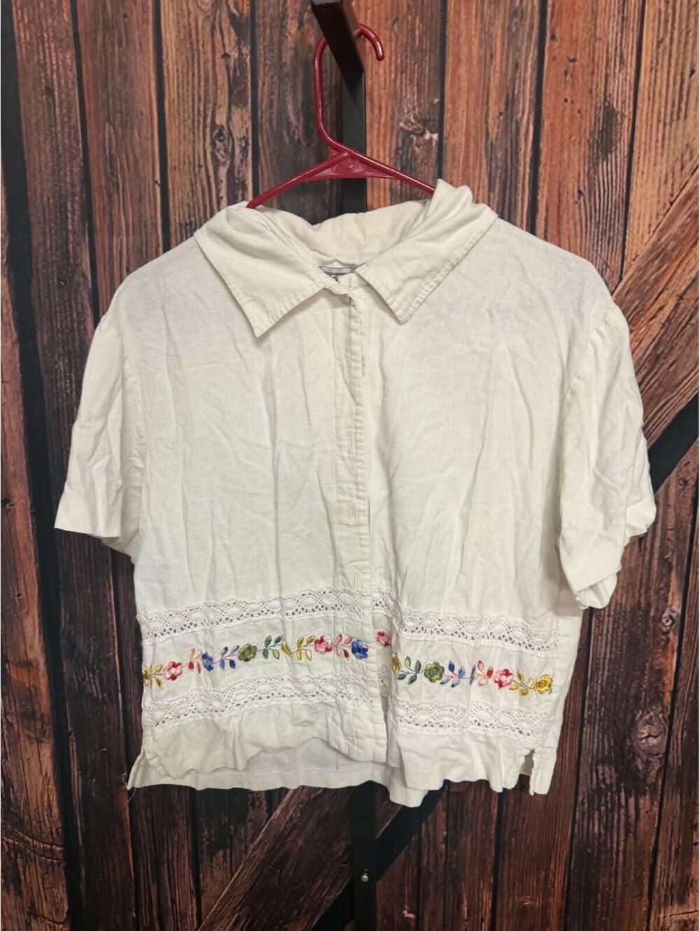 Dress Barn Women's Linen Rayon Short Sleeve Button-Up Blouse Size 15